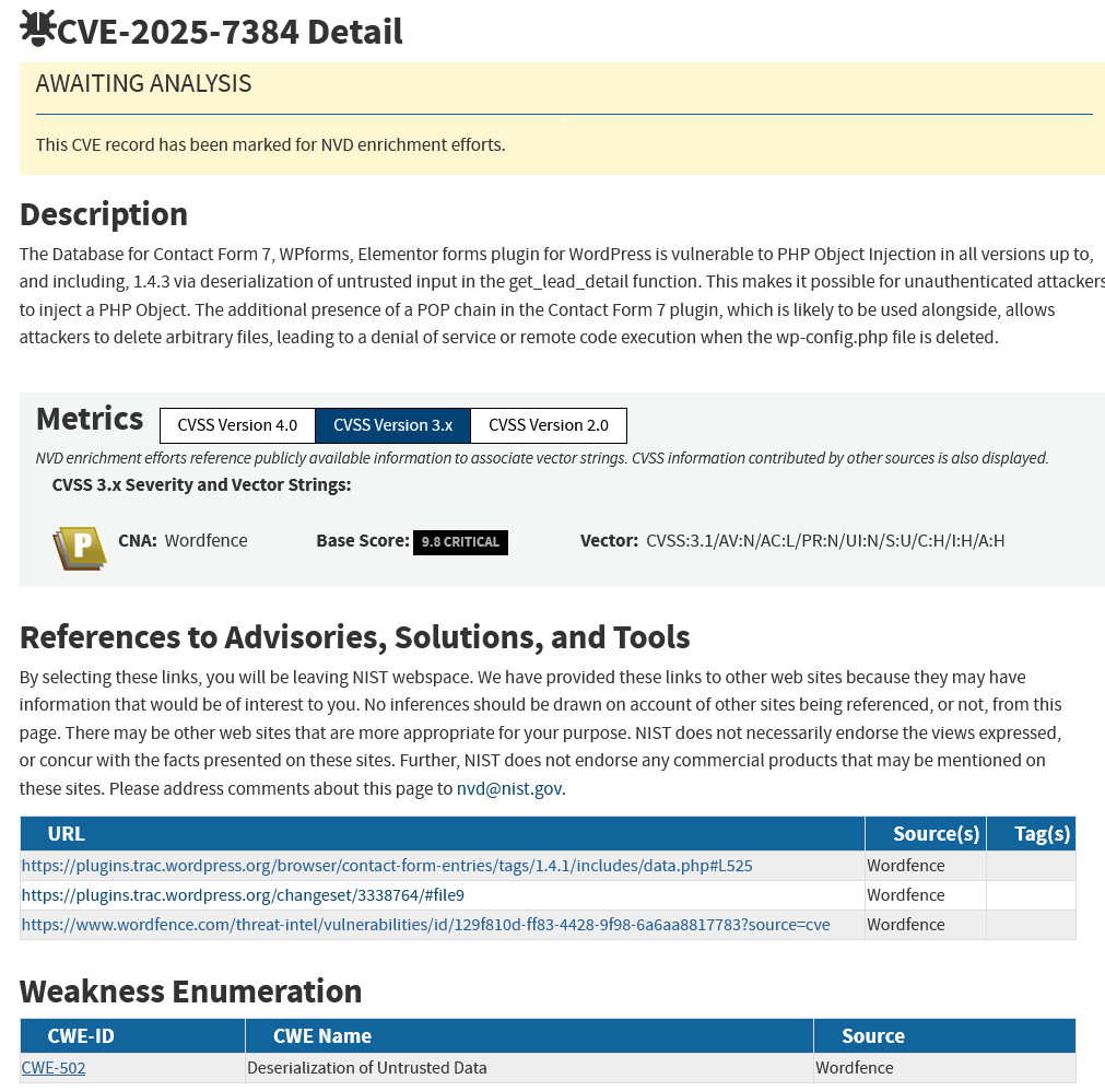 آسیب‌پذیری در افزونه وردپرس